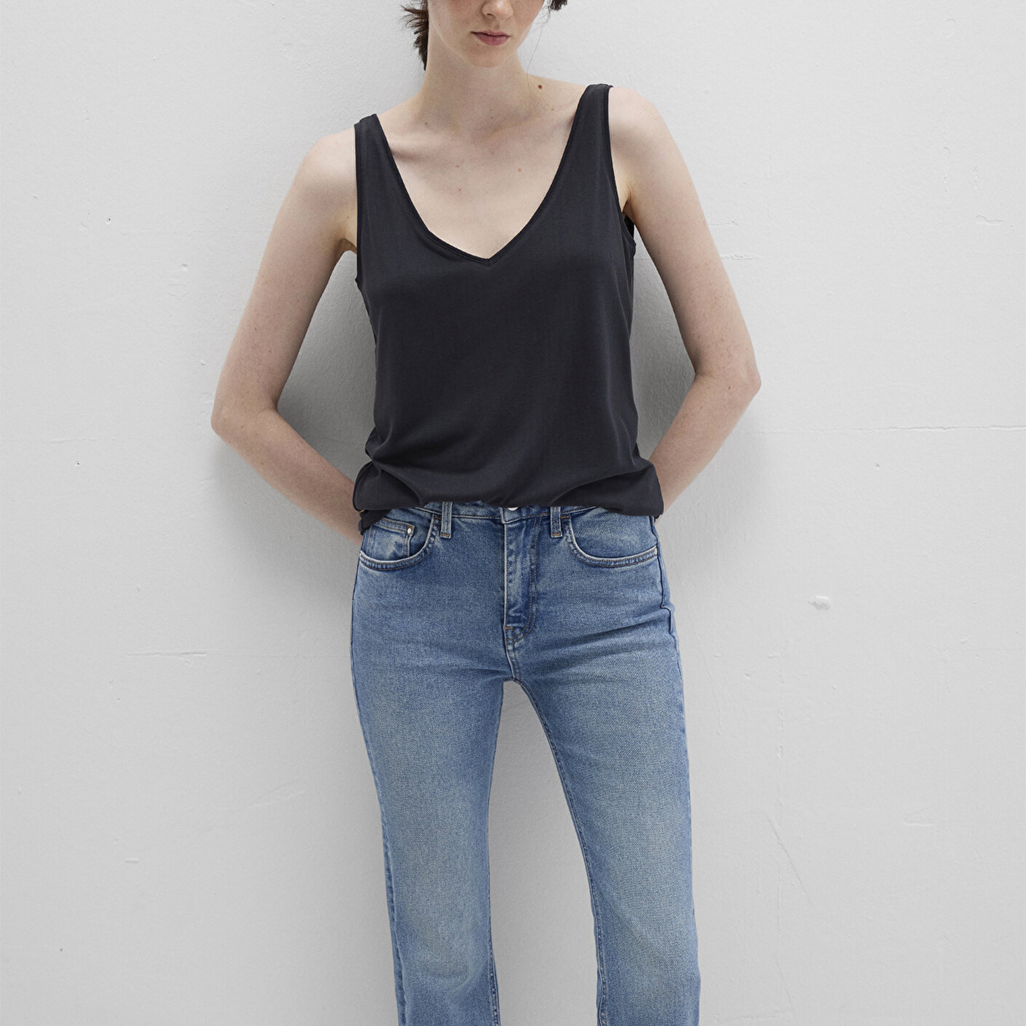 Mavi Dantel Detaylı Tencel TM Siyah Modal  Atlet Slim Fit / Dar Kesim 1613215-900