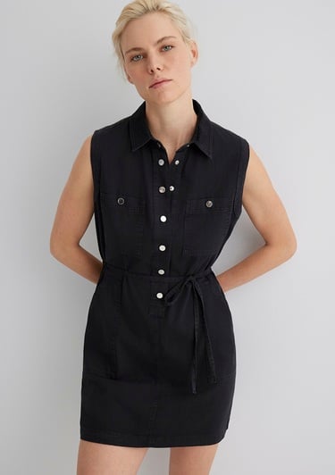  Mavi Simla Gold Klasik Puslu Siyah Jean Elbise 1310659-89758