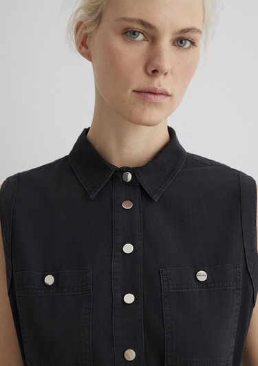  Mavi Simla Gold Klasik Puslu Siyah Jean Elbise 1310659-89758