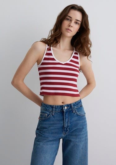  Mavi Bordo Çizgili Crop Atlet Crop / Kısa Kesim 1613086-89810