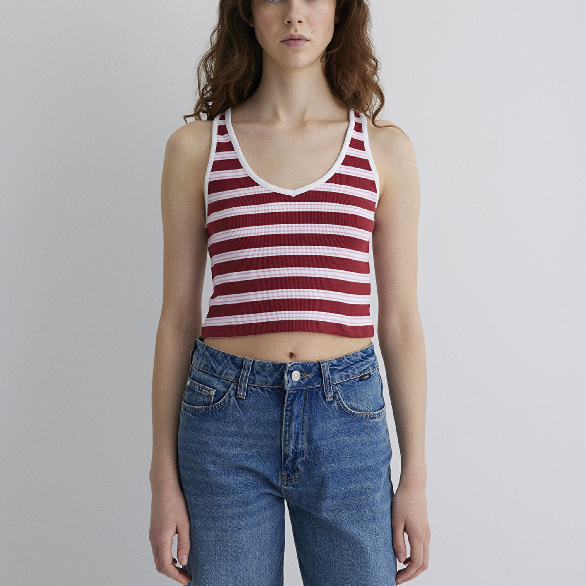 Mavi Bordo Çizgili Crop Atlet Crop / Kısa Kesim 1613086-89810