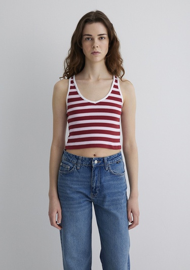  Mavi Bordo Çizgili Crop Atlet Crop / Kısa Kesim 1613086-89810