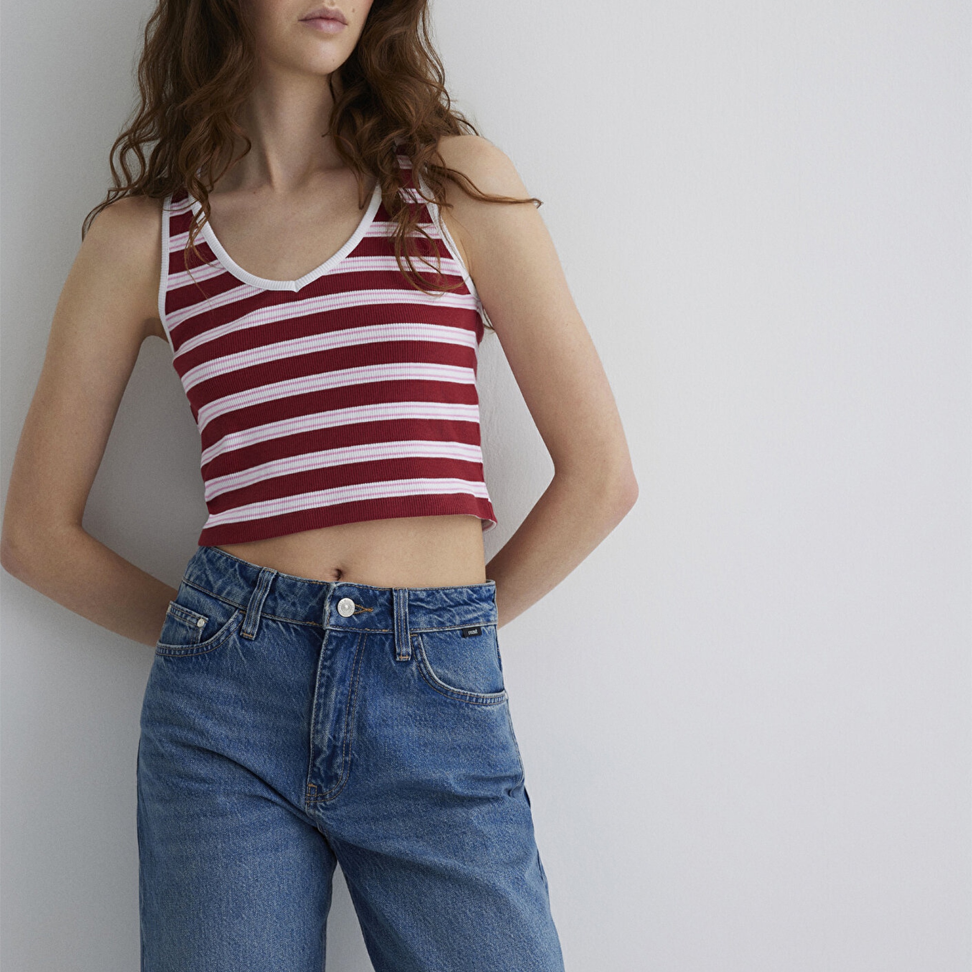 Mavi Bordo Çizgili Crop Atlet Crop / Kısa Kesim 1613086-89810