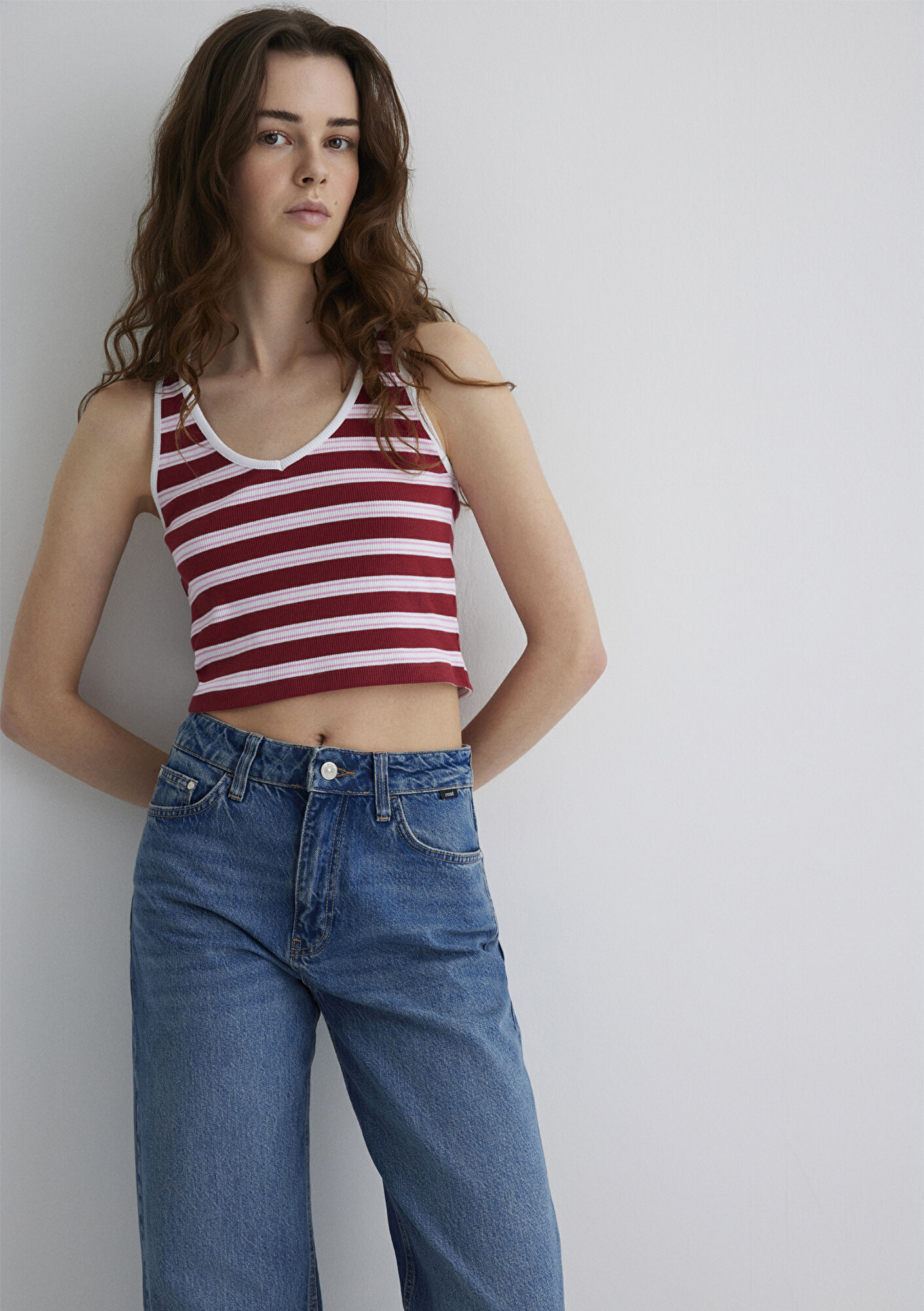  Mavi Bordo Çizgili Crop Atlet Crop / Kısa Kesim 1613086-89810