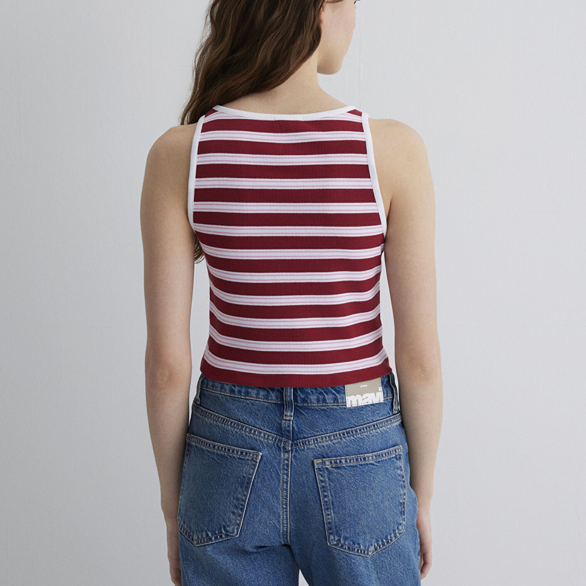 Mavi Bordo Çizgili Crop Atlet Crop / Kısa Kesim 1613086-89810