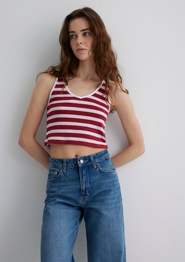  Mavi Bordo Çizgili Crop Atlet Crop / Kısa Kesim 1613086-89810