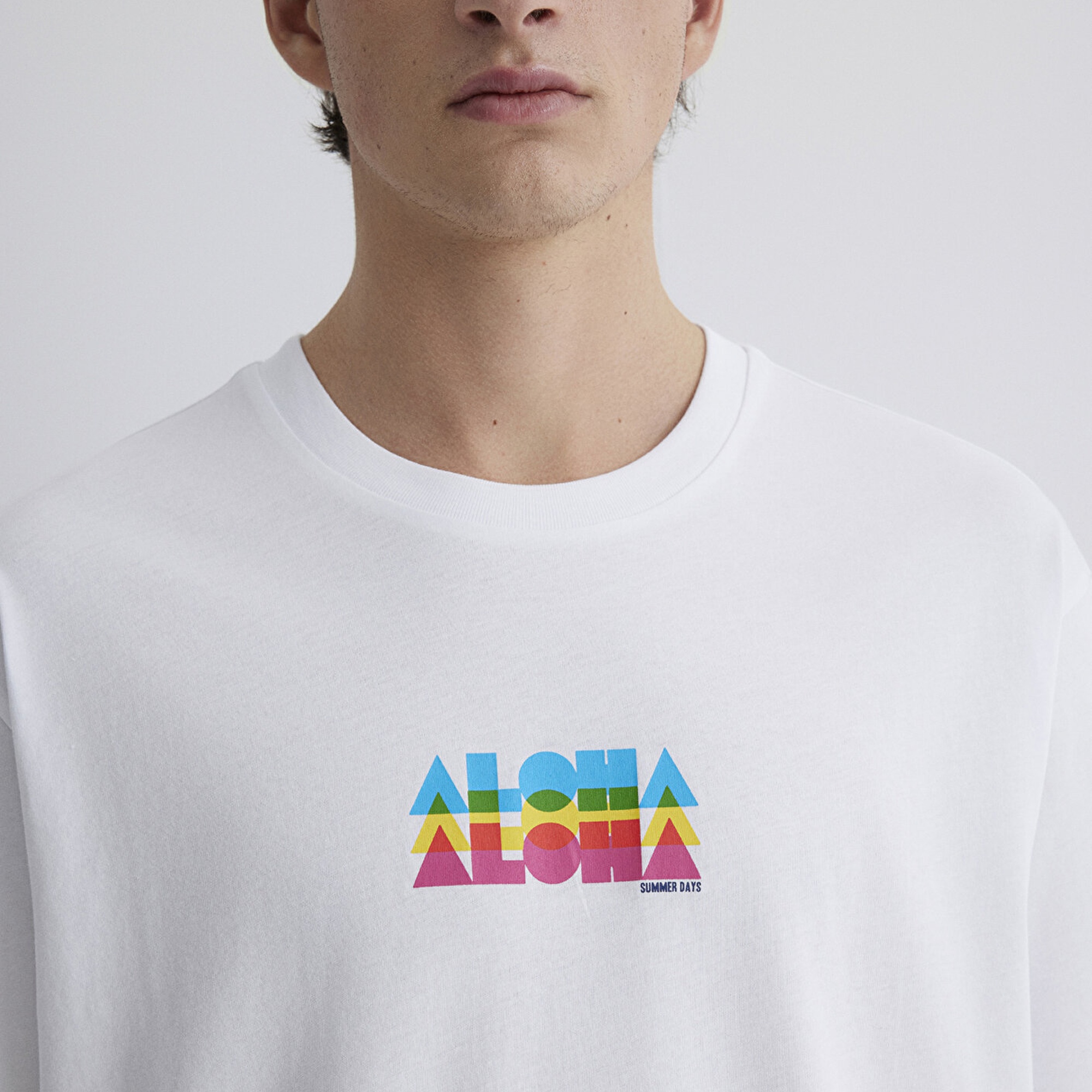 Mavi Aloha Baskılı Beyaz Tişört Loose Fit / Bol Rahat Kesim 0612612-620