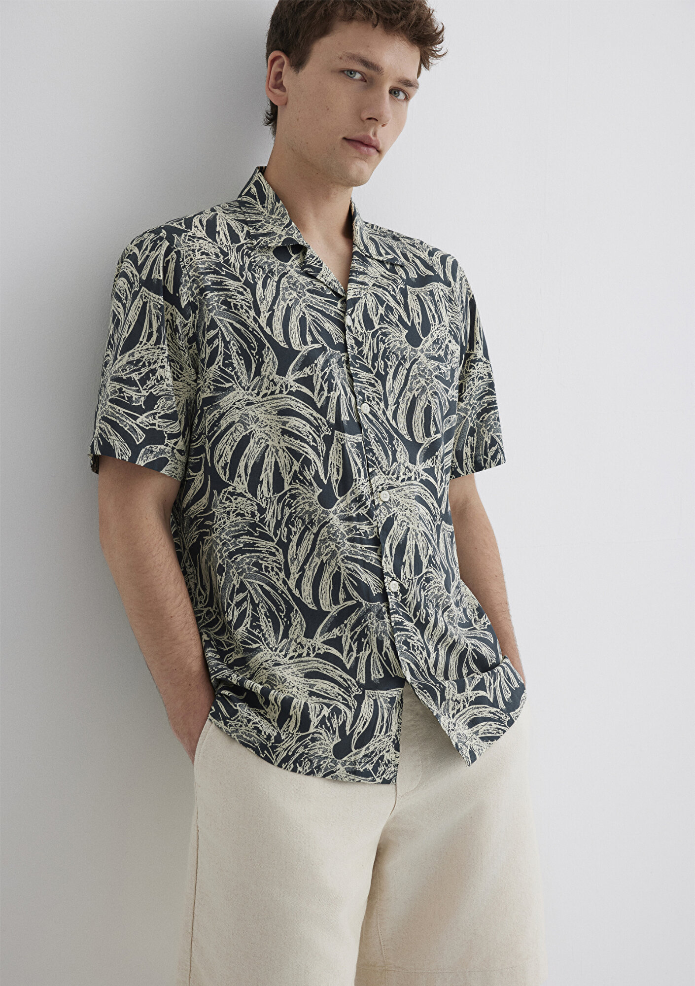  Mavi Baskılı Gri Gömlek Regular Fit / Normal Kesim 0211489-89886