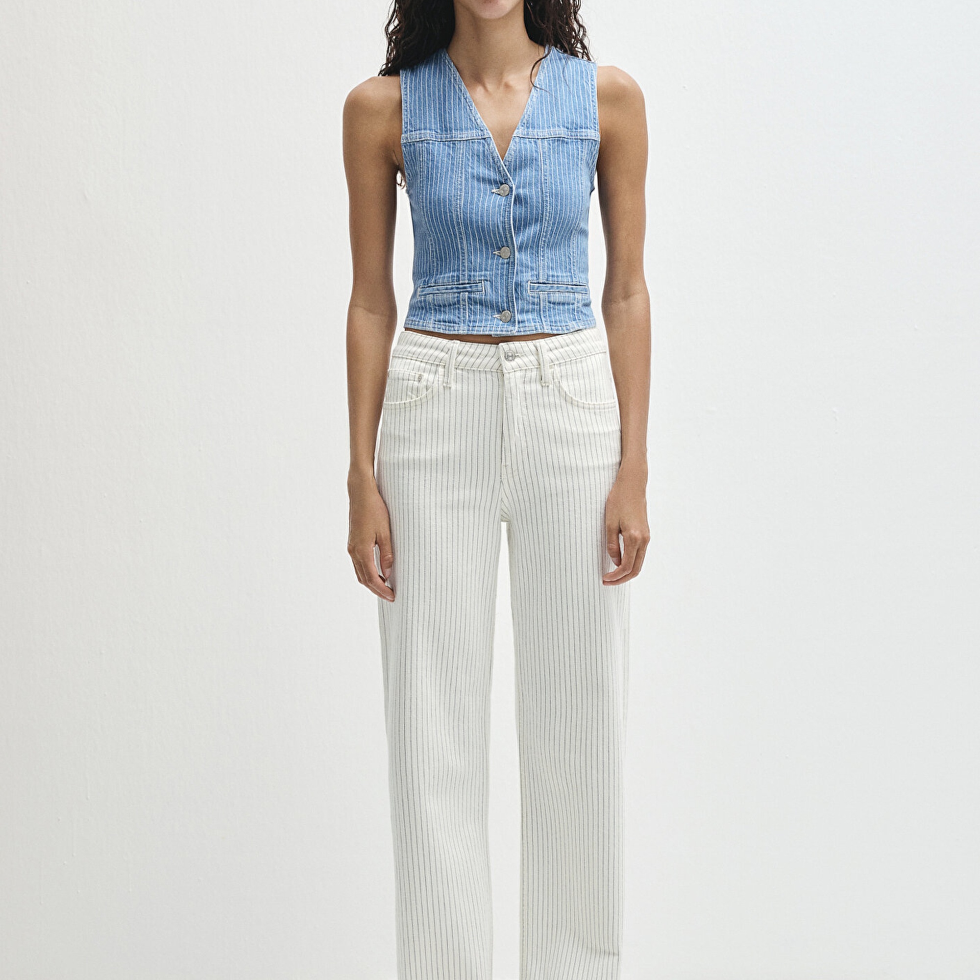 Mavi Malibu Akdeniz Çizgili Kırık Beyaz Jean Pantolon 1010152-89688