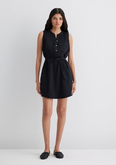  Mavi Suzy Gold Klasik Puslu Siyah Jean Elbise 130317-89755