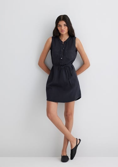  Mavi Suzy Gold Klasik Puslu Siyah Jean Elbise 130317-89755