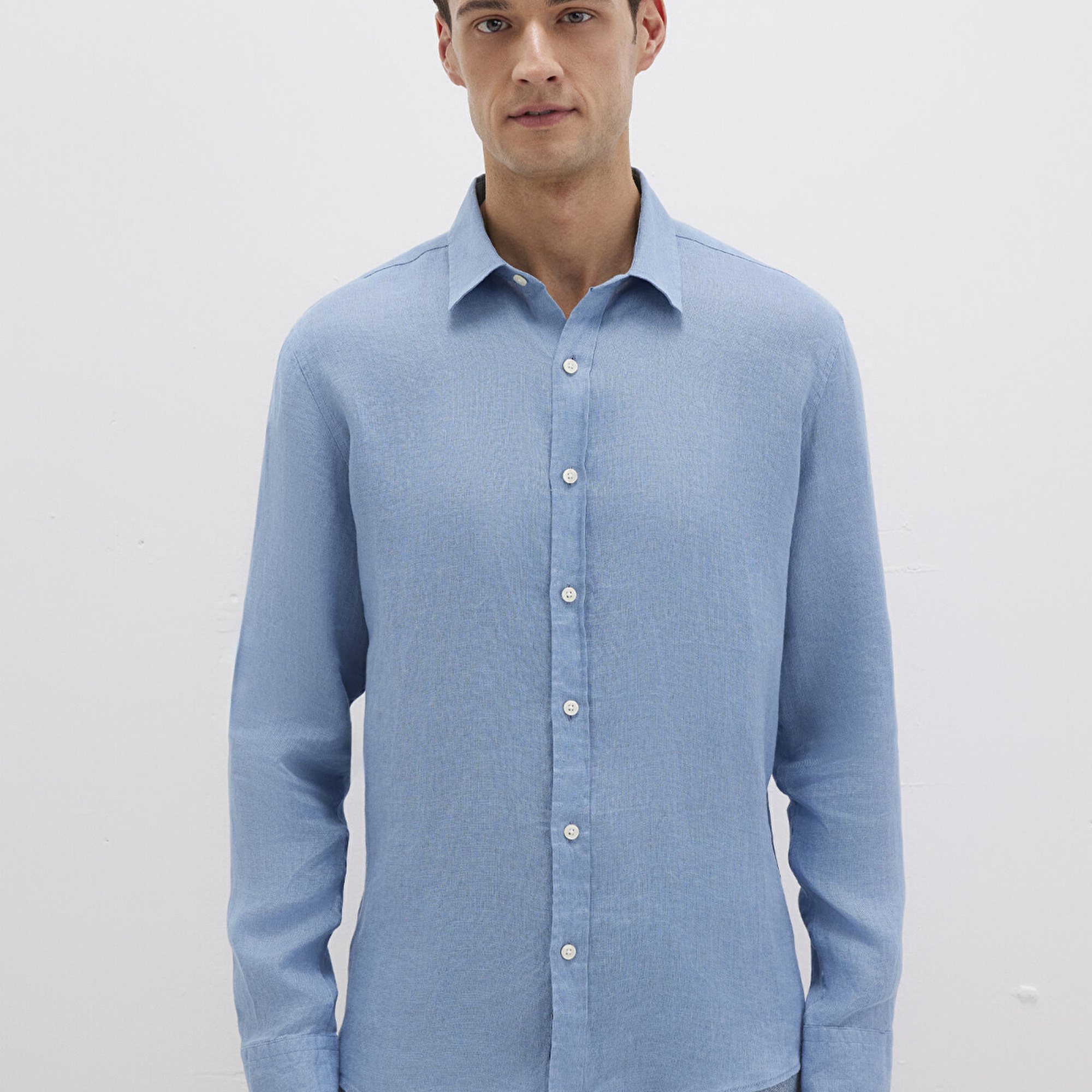 Mavi Mavi Keten Gömlek Slim Fit / Dar Kesim 0211466-70731