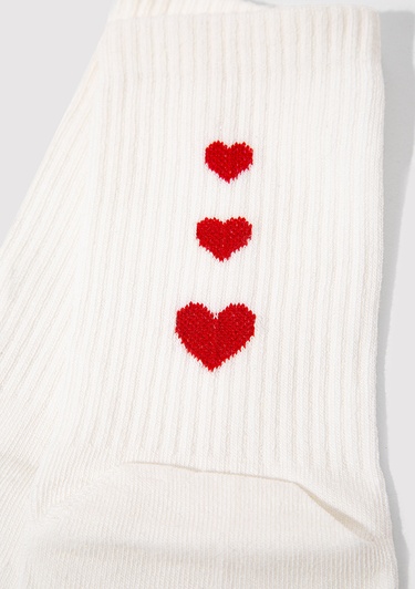  Mavi Kalp Detaylı Beyaz Soket Çorap 1913263-620