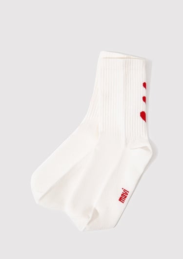  Mavi Kalp Detaylı Beyaz Soket Çorap 1913263-620