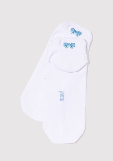  Mavi Kurdele Nakışlı Beyaz Patik Çorap 1913164-620