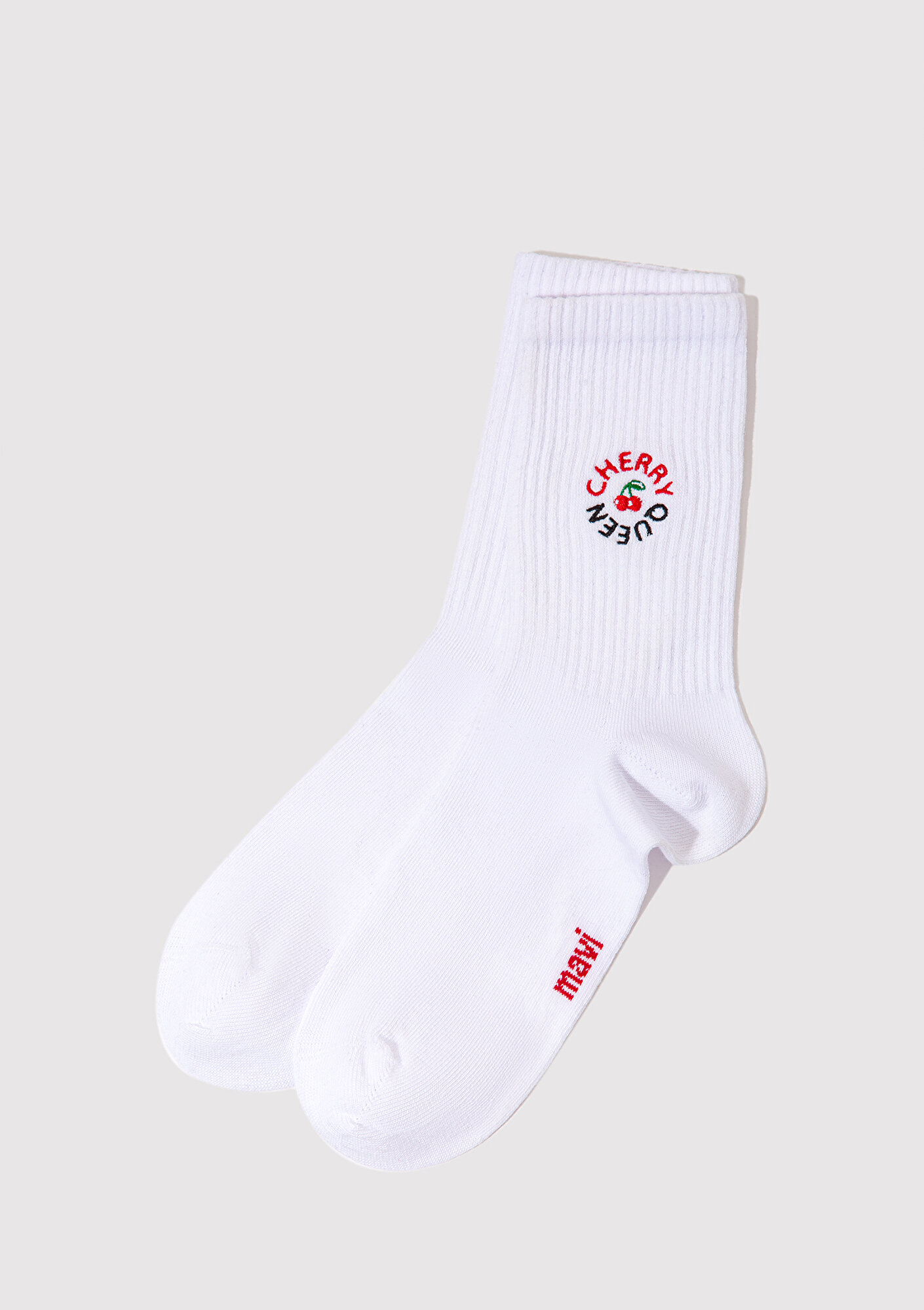  Mavi Vişne Nakışlı Beyaz Soket Çorap 1913260-620