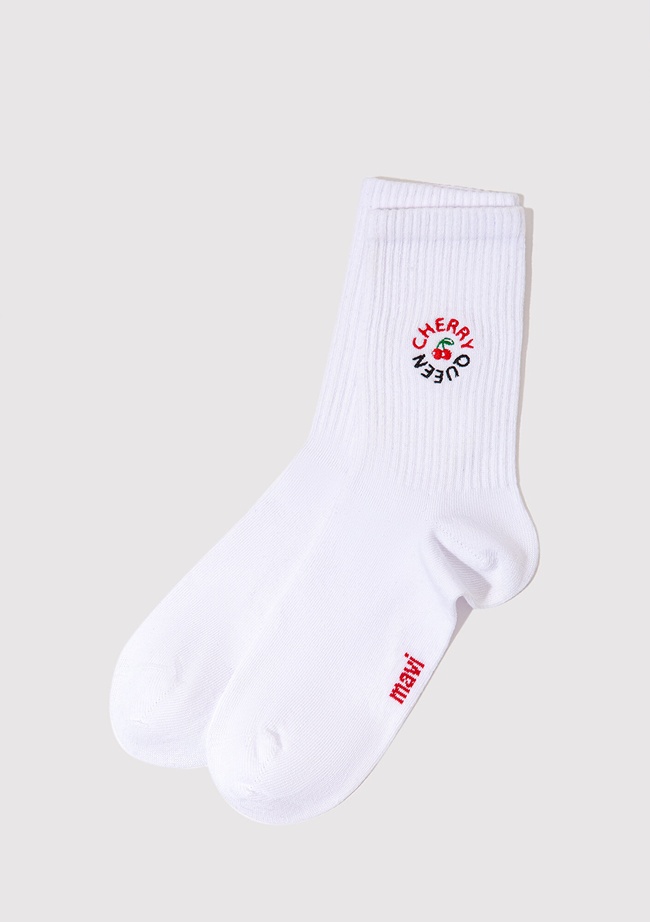  Mavi Vişne Nakışlı Beyaz Soket Çorap 1913260-620