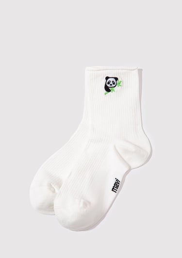  Mavi Panda İşlemeli Ekru Soket Çorap 1913248-70048