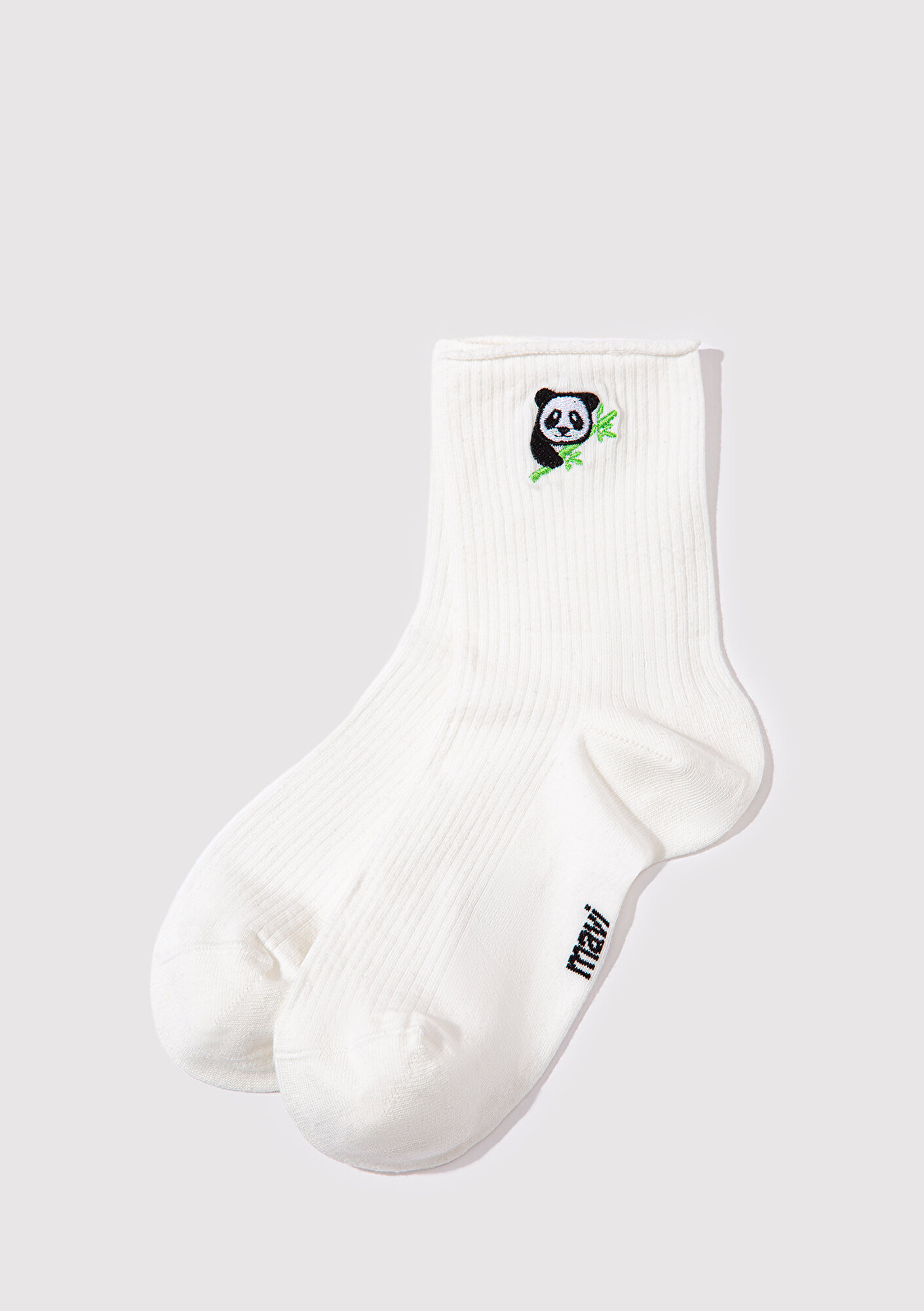  Mavi Panda İşlemeli Ekru Soket Çorap 1913248-70048