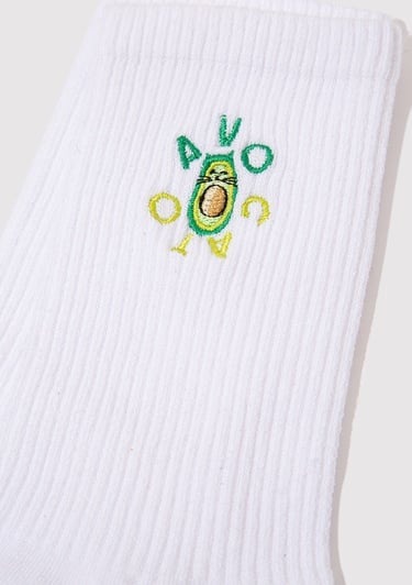  Mavi Avokado Nakışlı Beyaz Soket Çorap. 1913253-620