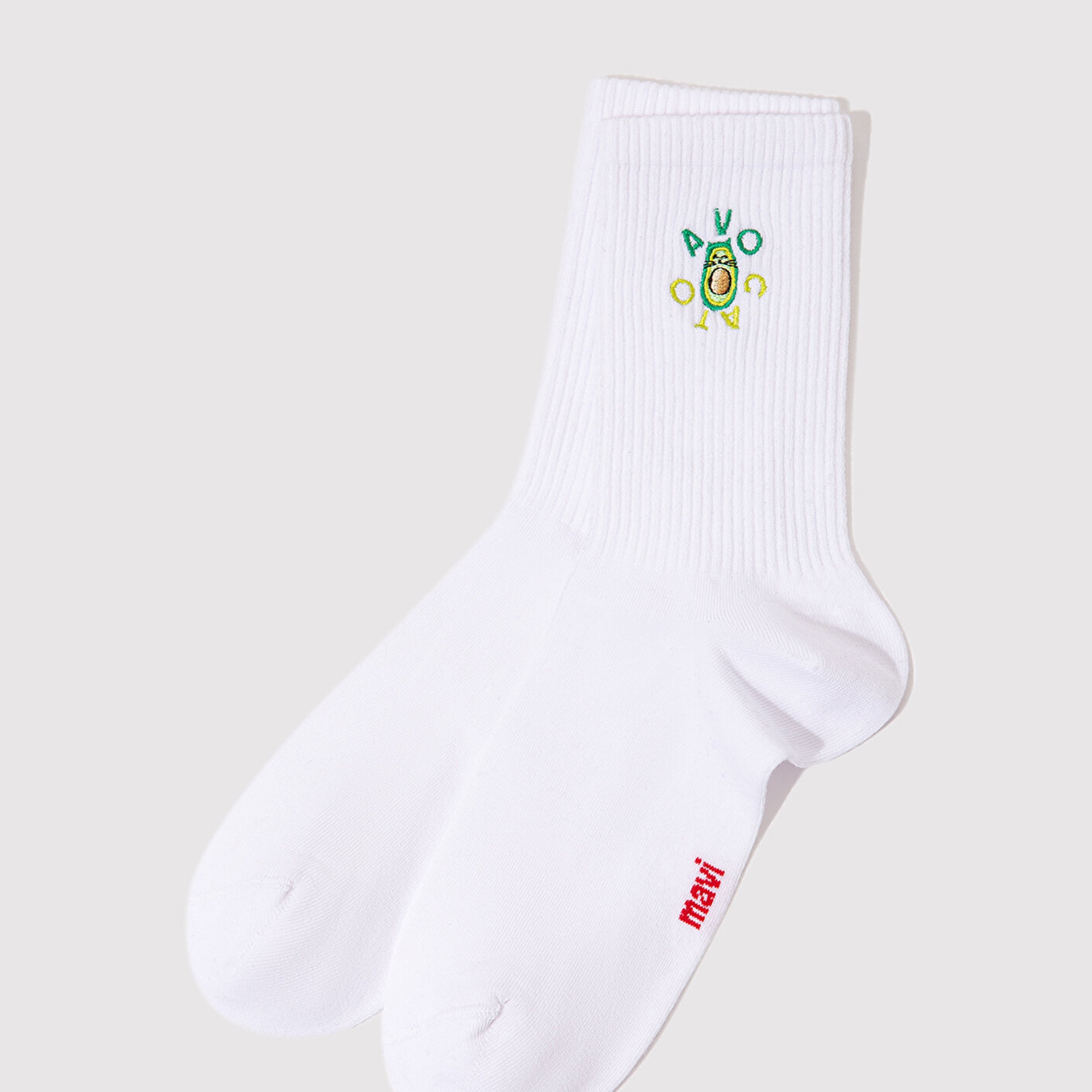 Mavi Avokado Nakışlı Beyaz Soket Çorap. 1913253-620