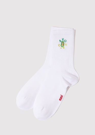 Mavi Avokado Nakışlı Beyaz Soket Çorap. 1913253-620