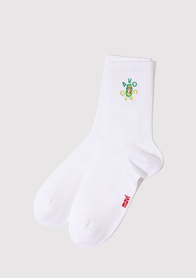  Mavi Avokado Nakışlı Beyaz Soket Çorap. 1913253-620