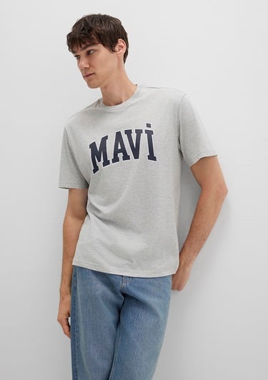  Mavi Mavi Logo Baskılı Gri Tişört Loose Fit / Bol Rahat Kesim 0611711-80196