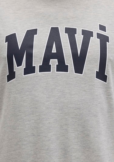  Mavi Mavi Logo Baskılı Gri Tişört Loose Fit / Bol Rahat Kesim 0611711-80196
