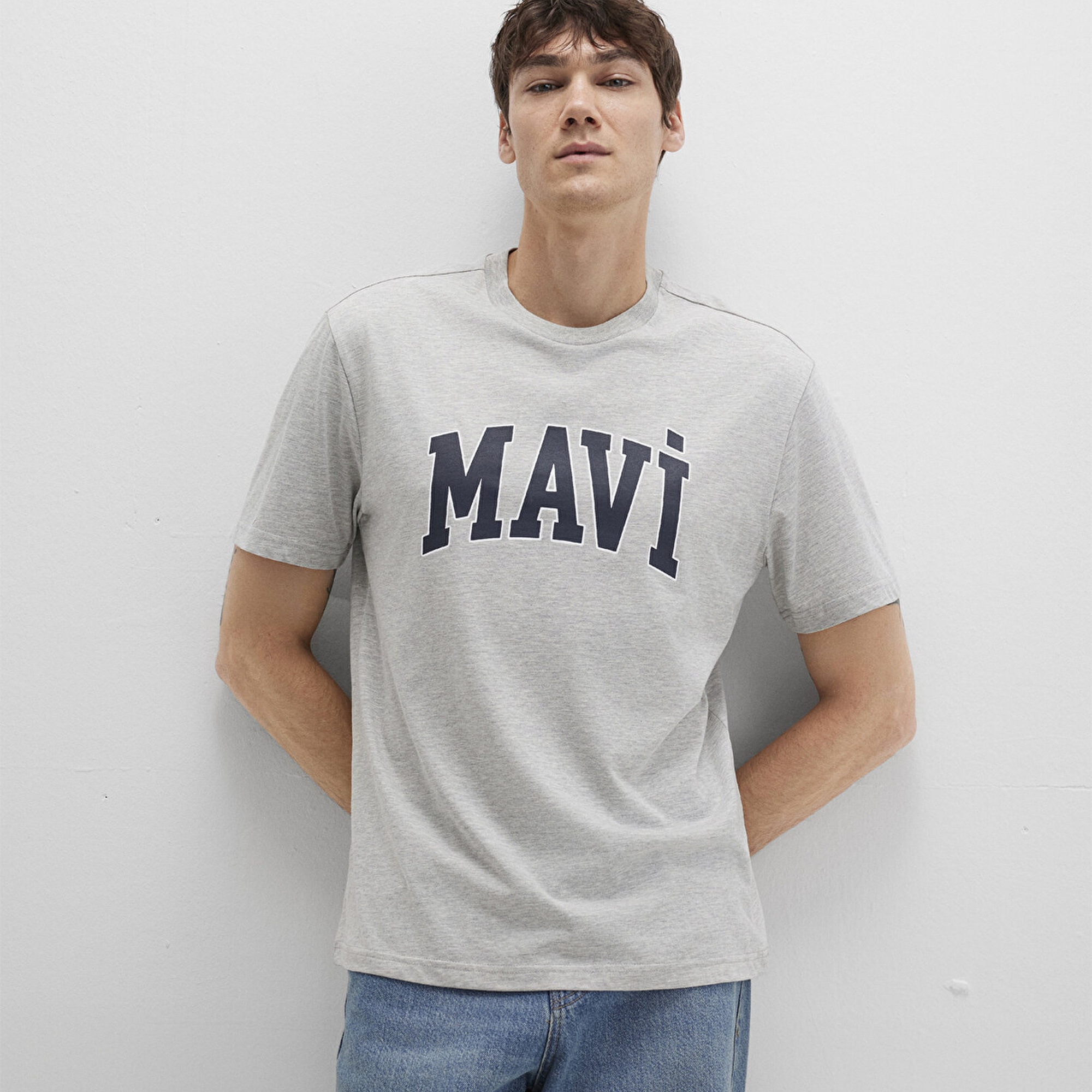 Mavi Mavi Logo Baskılı Gri Tişört Loose Fit / Bol Rahat Kesim 0611711-80196