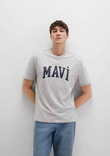  Mavi Mavi Logo Baskılı Gri Tişört Loose Fit / Bol Rahat Kesim 0611711-80196