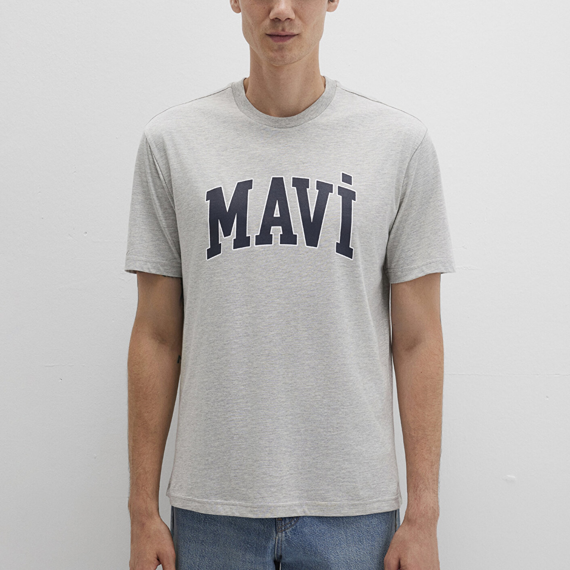 Mavi Mavi Logo Baskılı Gri Tişört Loose Fit / Bol Rahat Kesim 0611711-80196