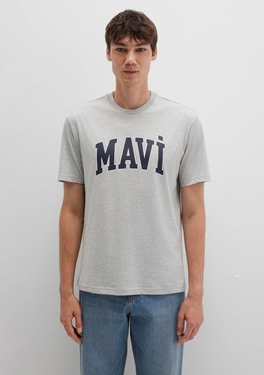  Mavi Mavi Logo Baskılı Gri Tişört Loose Fit / Bol Rahat Kesim 0611711-80196