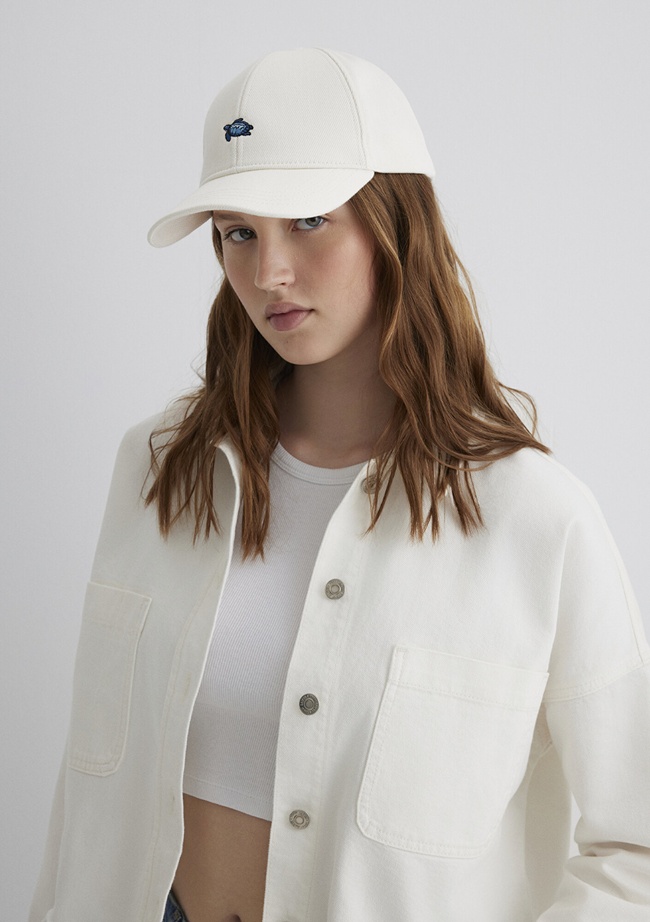  Mavi Kaplumbağa Nakışlı Ekru Şapka 1913011-28458