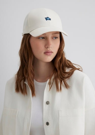  Mavi Kaplumbağa Nakışlı Ekru Şapka 1913011-28458