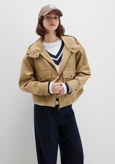  Mavi Cep Detaylı Bej Ceket Oversize / Geniş Kesim 1110605-70204