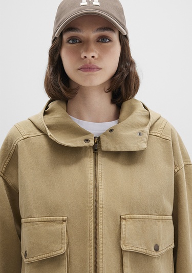  Mavi Cep Detaylı Bej Ceket Oversize / Geniş Kesim 1110605-70204