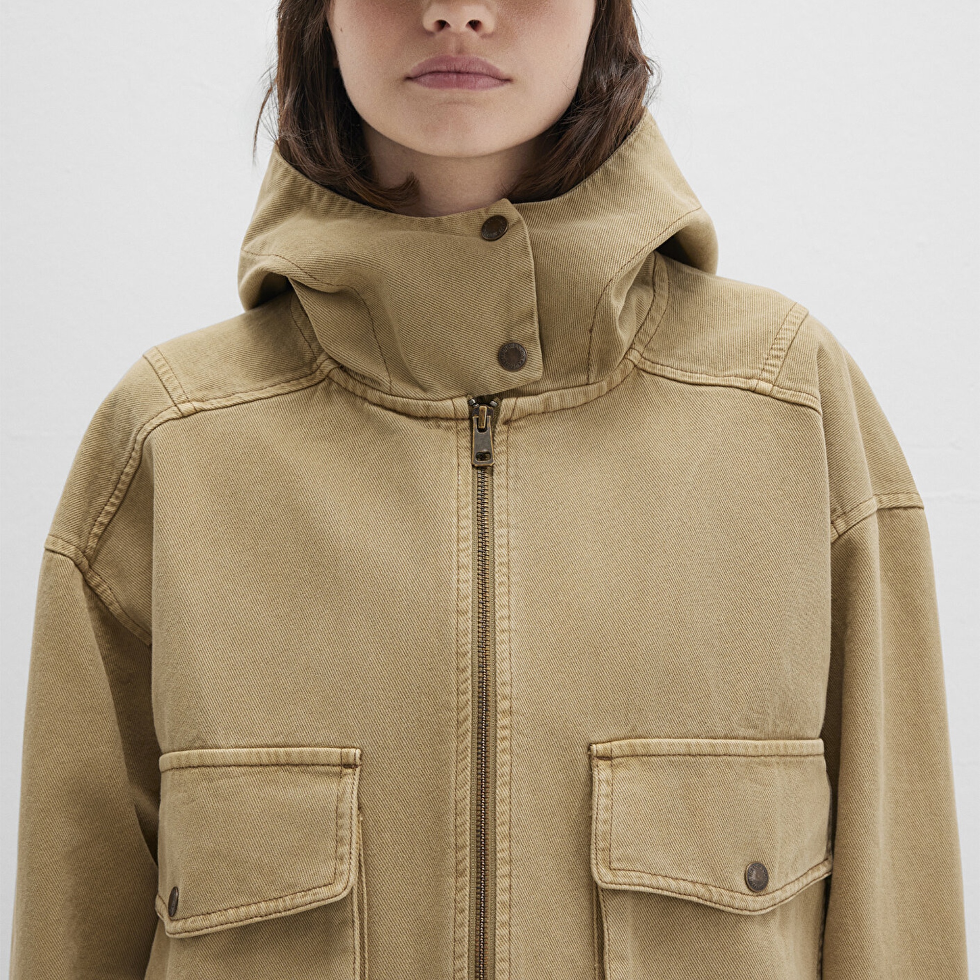 Mavi Cep Detaylı Bej Ceket Oversize / Geniş Kesim 1110605-70204