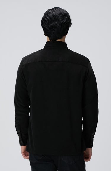  Network Erkek Siyah Çift Cepli Fitilli Kadife Gömlek