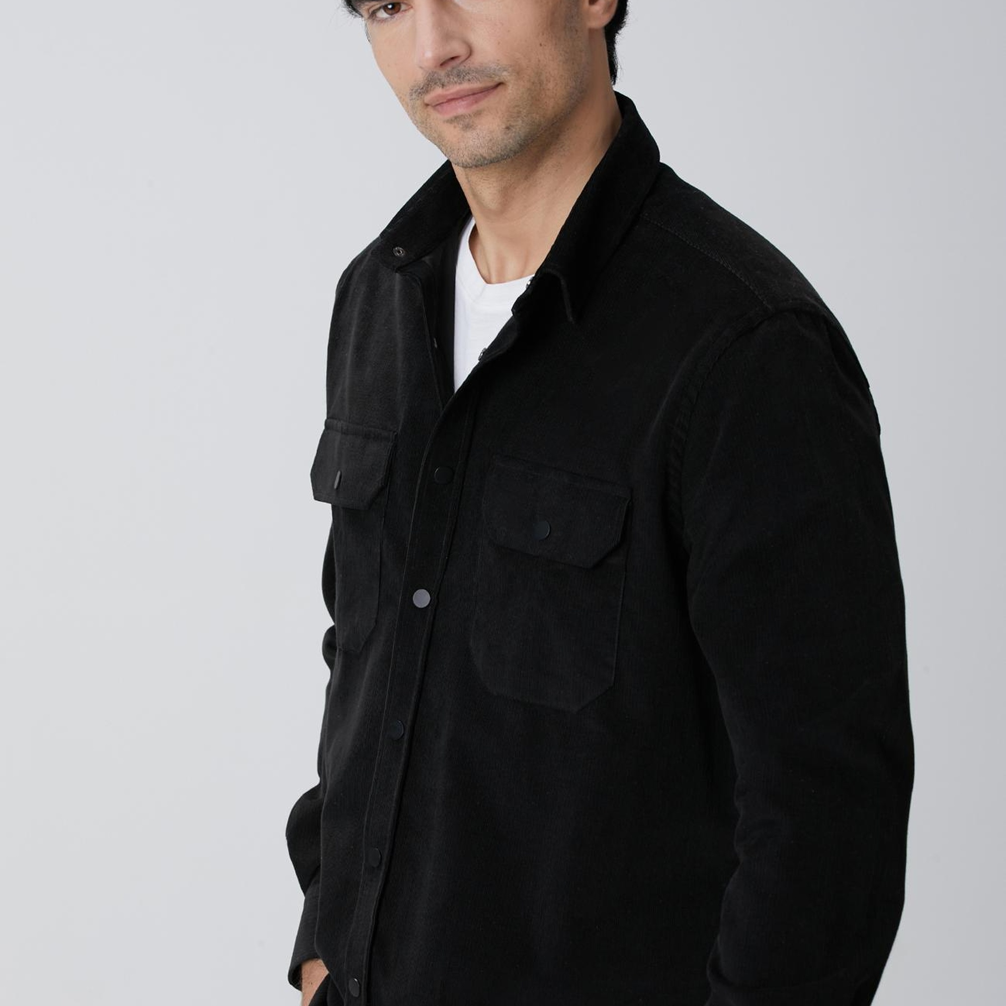 Network Erkek Siyah Çift Cepli Fitilli Kadife Gömlek