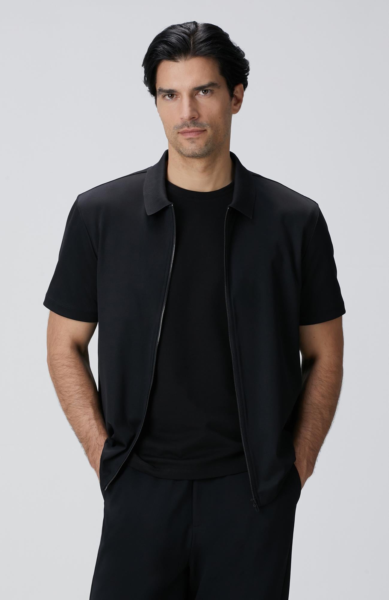  Network Erkek Siyah N-Tech Fermuarlı Örme Gömlek