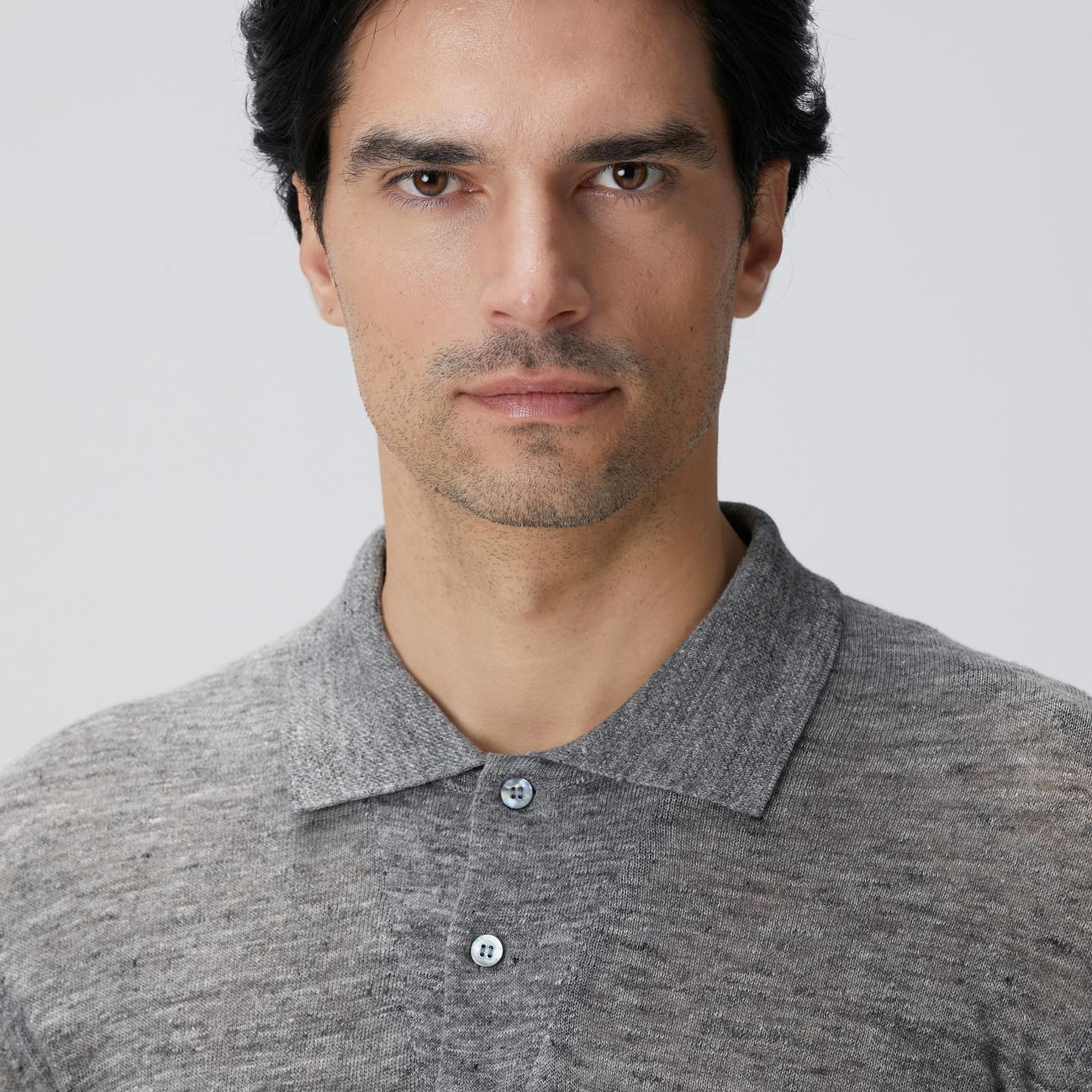 Network Erkek Gri Melanj Polo Yaka Keten Karışımlı Triko Kazak