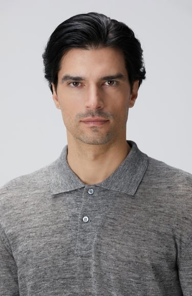  Network Erkek Gri Melanj Polo Yaka Keten Karışımlı Triko Kazak