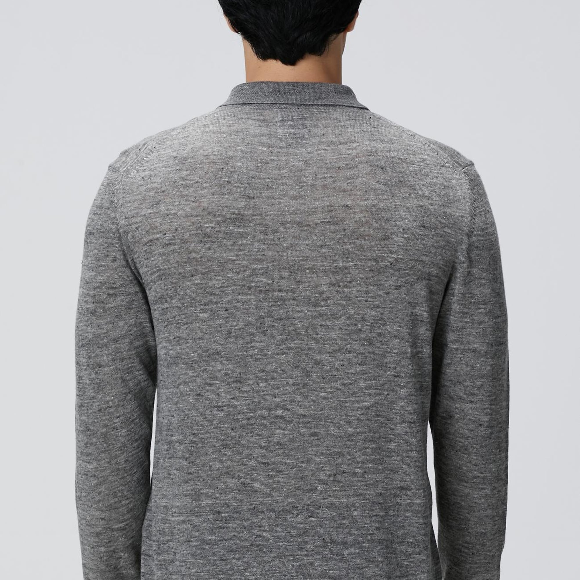 Network Erkek Gri Melanj Polo Yaka Keten Karışımlı Triko Kazak
