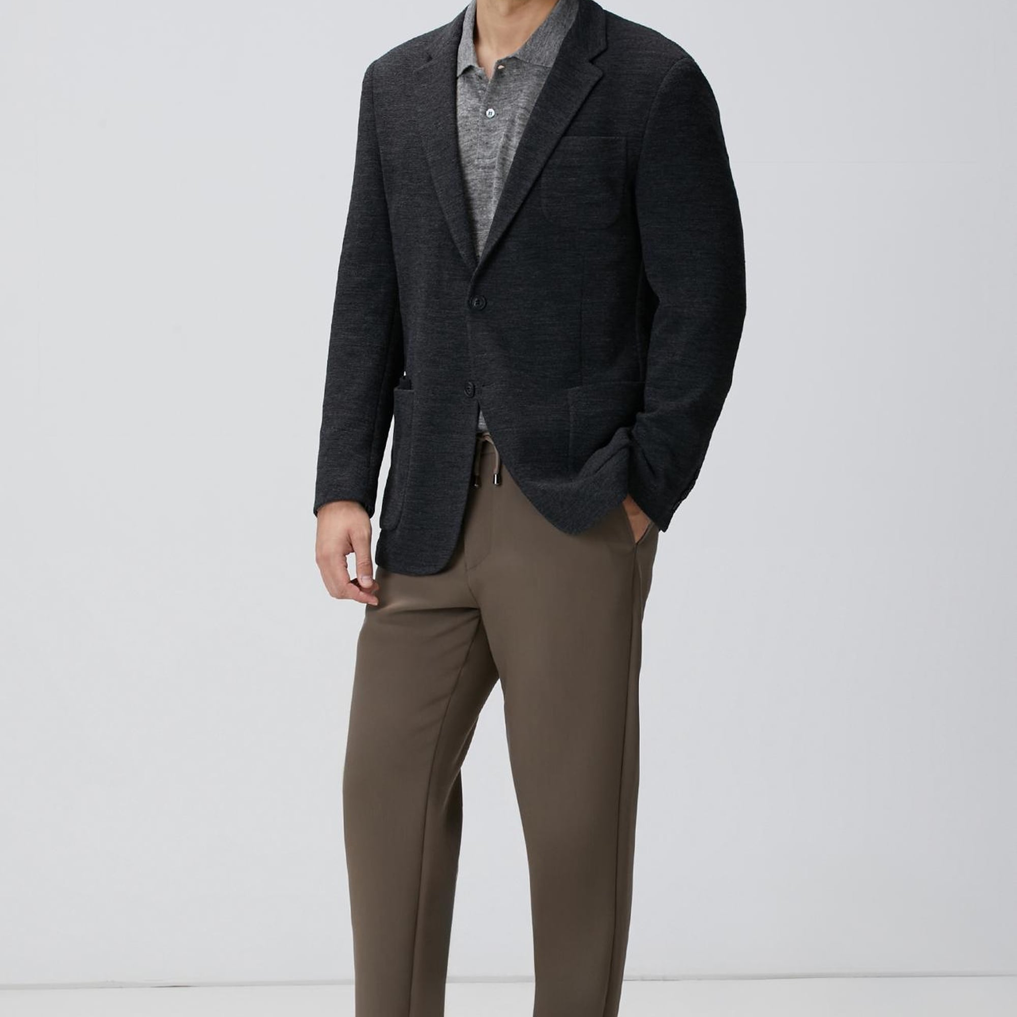 Network Erkek Gri Melanj Polo Yaka Keten Karışımlı Triko Kazak