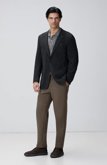  Network Erkek Gri Melanj Polo Yaka Keten Karışımlı Triko Kazak