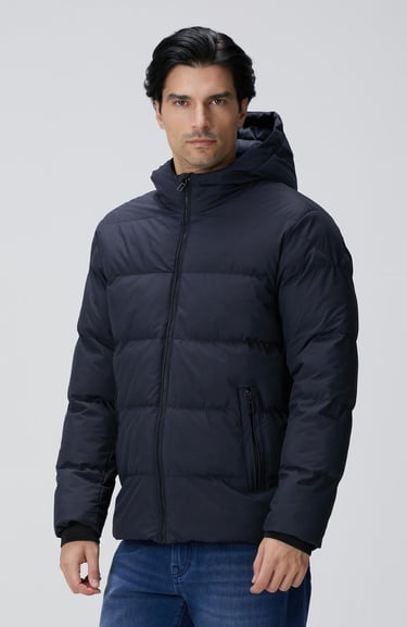  Network Erkek Lacivert Kapüşonlu Puffer Mont