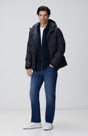  Network Erkek Lacivert Kapüşonlu Puffer Mont