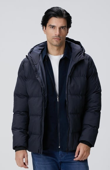  Network Erkek Lacivert Kapüşonlu Puffer Mont