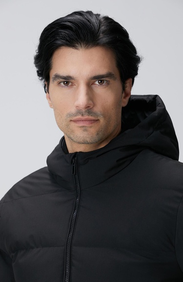  Network Erkek Siyah Kapüşonlu Puffer Mont